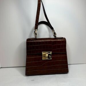 Sali Beige Italian Leather Crocodile Print Top Handle Crossbody Bag Womens